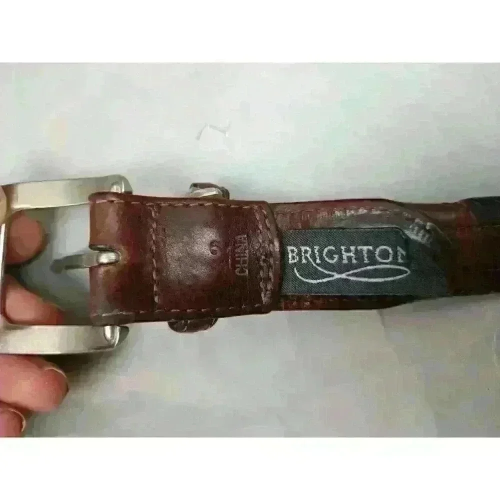 Brighton Leather Belt Mens 42 Brown Burgundy Silver Tone Hardware‎ 95207